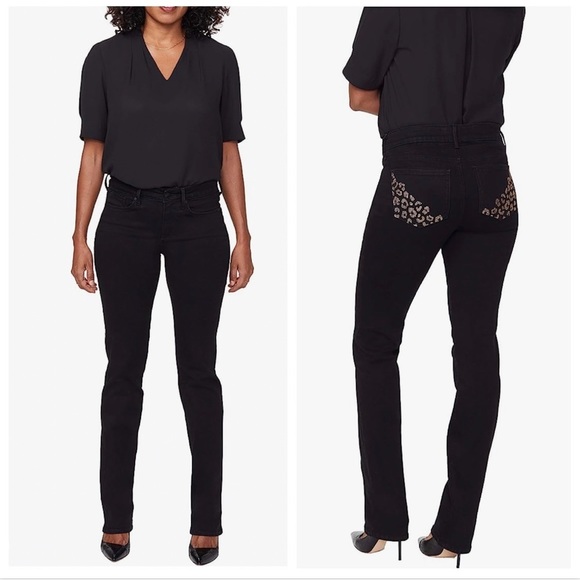 NYDJ Marilyn Straight Jeans With Catwalk Pocket Rhinestone Embroidery 2 Petite - Picture 4 of 15
